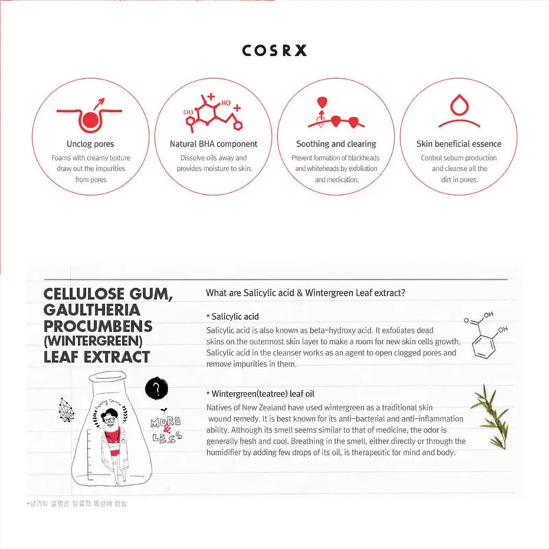 COSRX Cleanser Salicylic Acid Daily Gentle Facial Cleansing Exfoliating Peeling Deep Clean Acne Blackhead Remove Korea 150ml